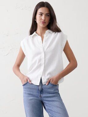 NWT Banana Republic Factory Linen-Blend Pleated Shirt Size M White